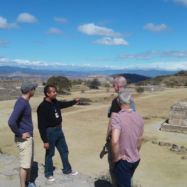 Me pointing at the observatory in Monte Albán